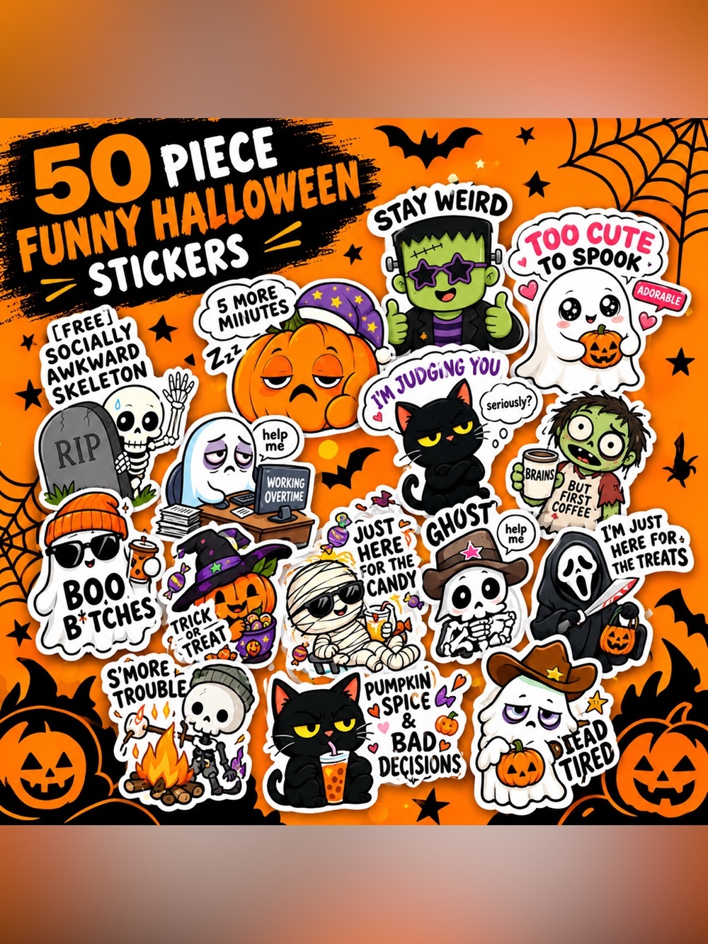 Funny Halloween Stickers-50 Pieces